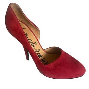 Lanvin 2011 Hiver Suede Pump Platform Red D'orsay Almond Toe Slim Heel 3…